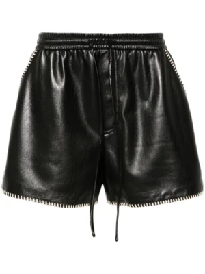 Nanushka Black Faux-Leather Drawstring Shorts