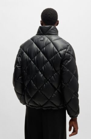 HUGO BOSS Faux-leather puffer jacket with stacked logo