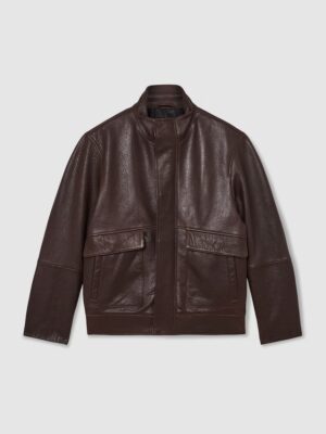 MENSWEAR | REISS Grained-Leather Zip-Through Jacket